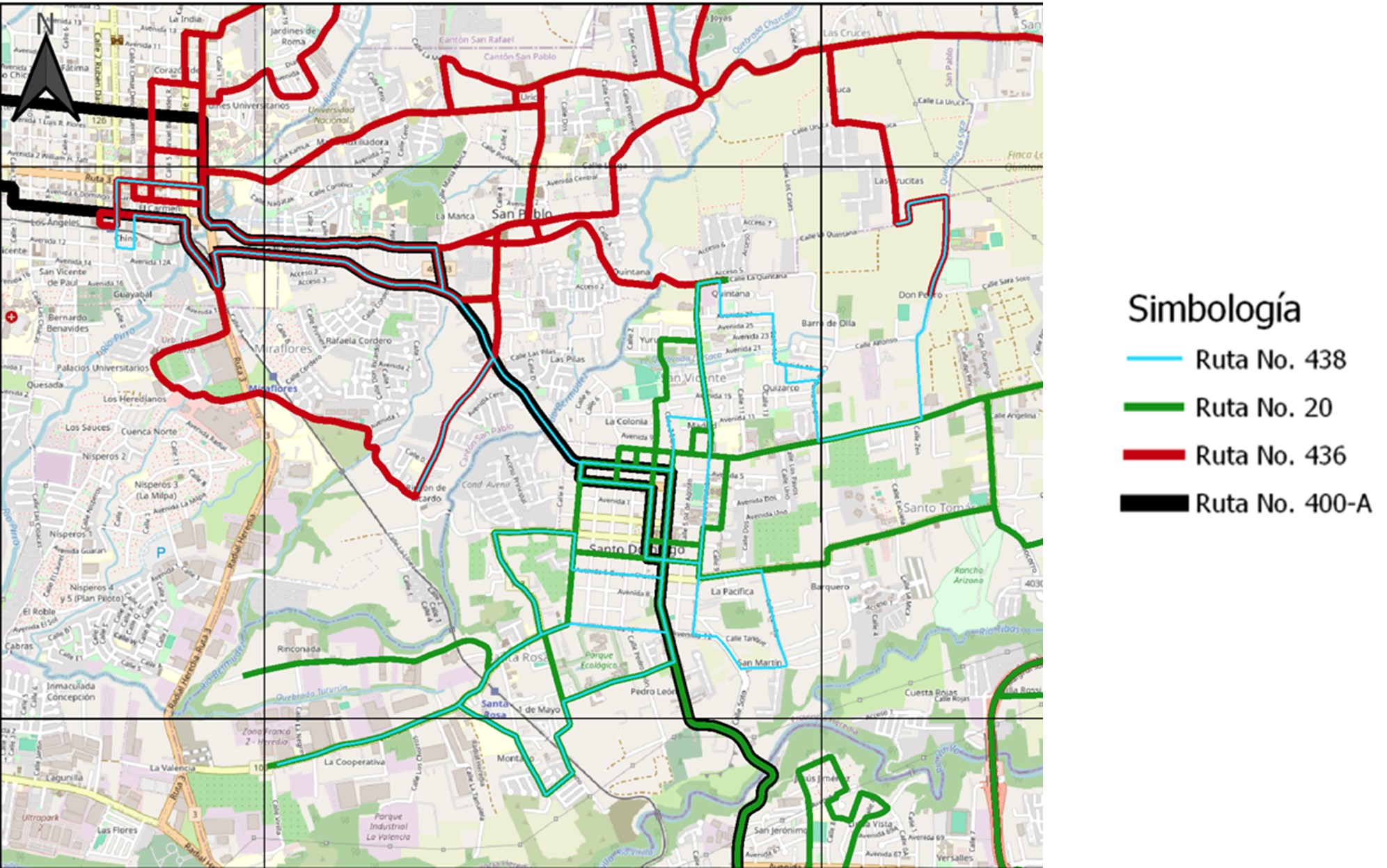 Mapas con las rutas alternas: Ruta 438 de color celeste, Ruta 20 de color verde, Ruta 436 de color rojo y Ruta 400-A de color negro