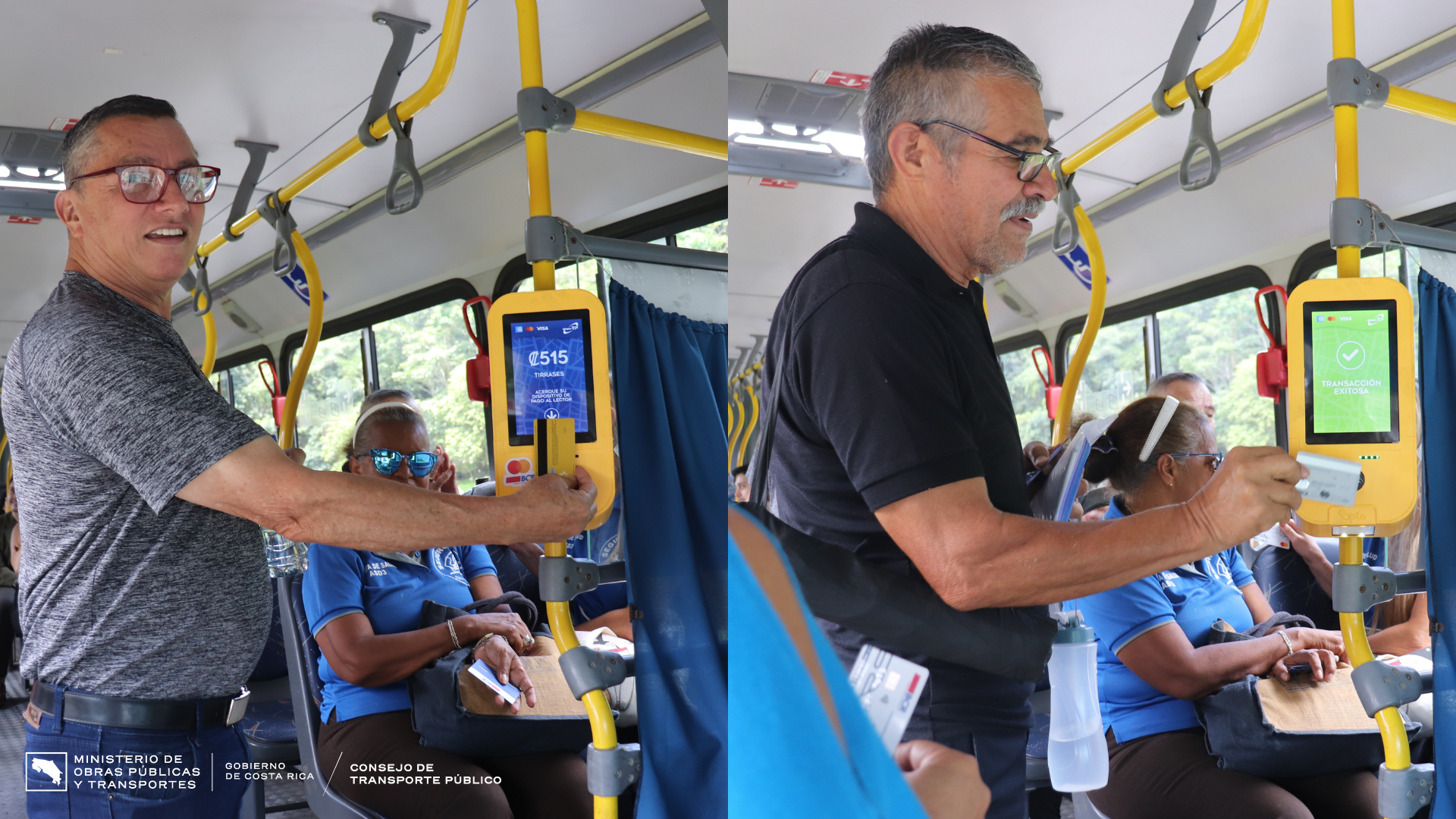 Usuarios probando por primera vez el validador en el autobús de la empresa.