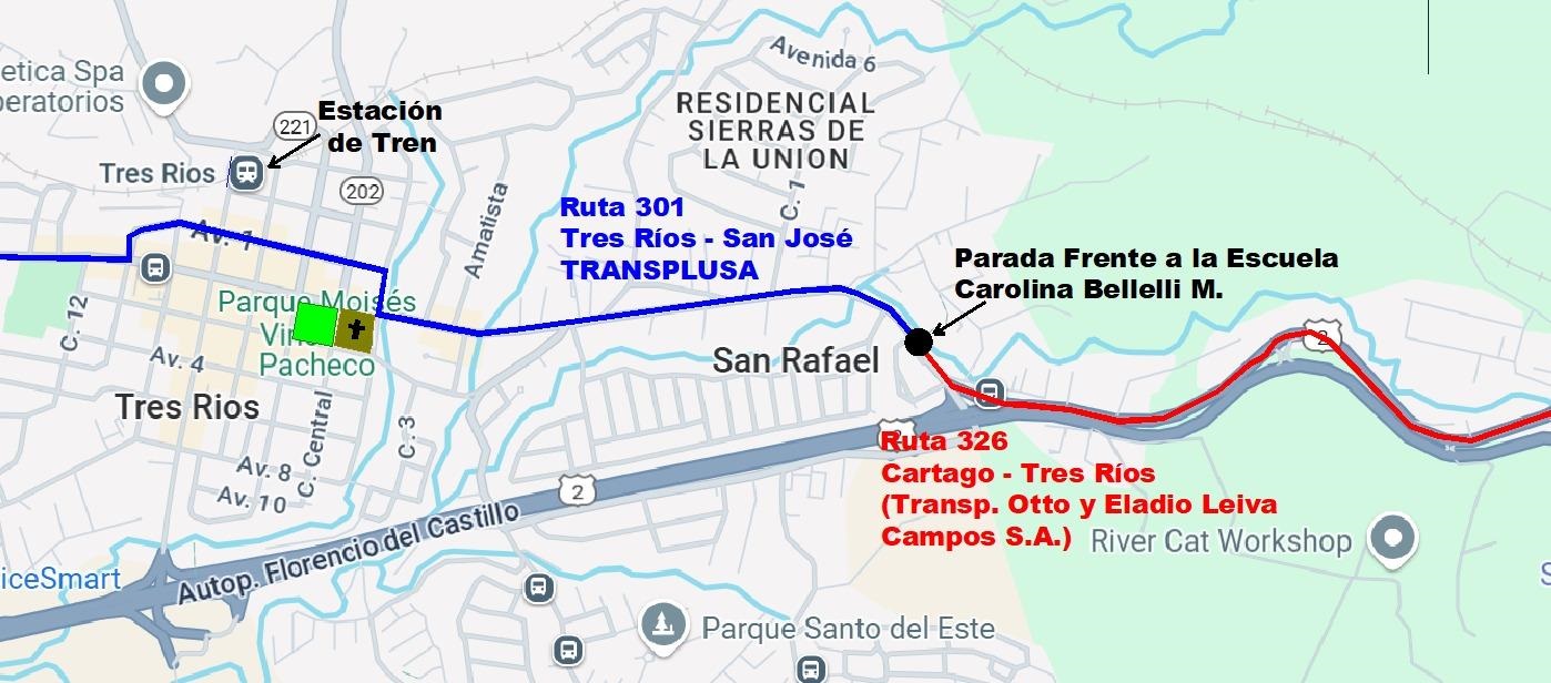 Croquis de transbordo de pasajeros Tres Ríos-Cartago en horas de la mañana.