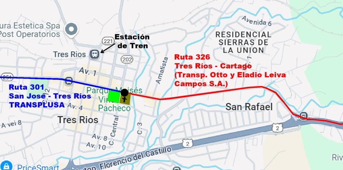 Croquis de transbordo de pasajeros Tres Ríos-Cartago en horas de la tarde.