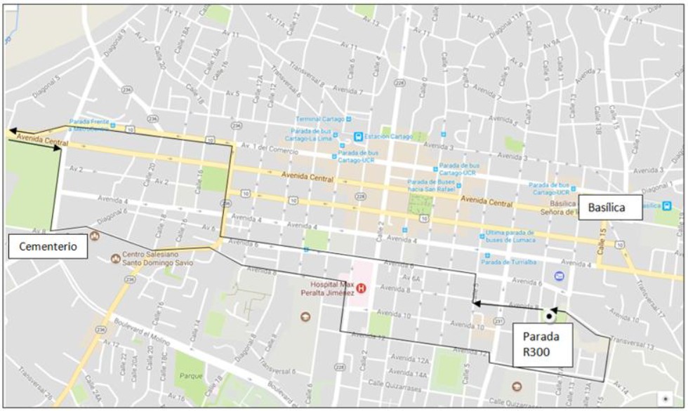 Croquis 2: Recorrido temporal de entrada y salida, y parada provisional N°2 Plaza La Soledad.