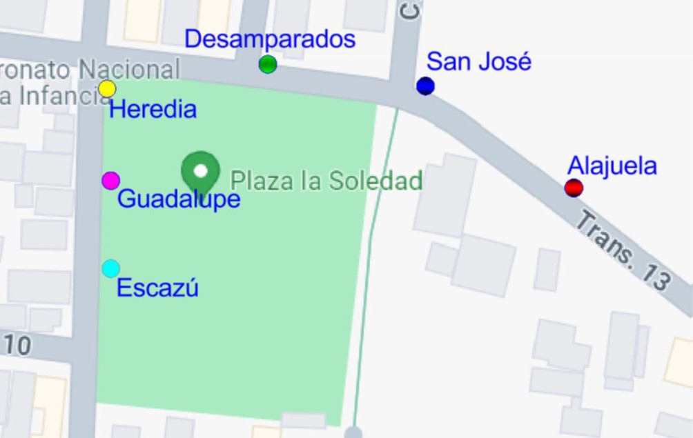 Croquis 3: Ubicación puntos de parada los días 1° y 2 de agosto cercanías de la Plaza de la Soledad.